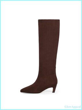 Kitten Heel Knee High Boots Square Toe Faux Suede Tall Boots